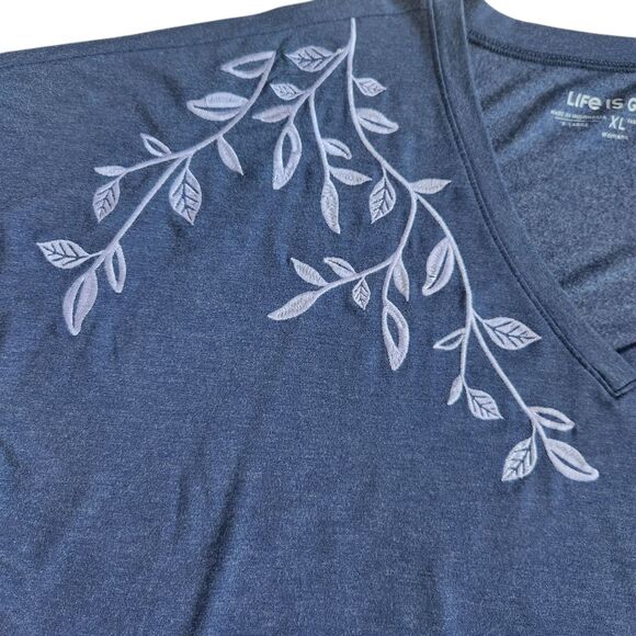 Life Is Good Women Blue Knit Top-Lilac Embroidery-Grandmacore-Stretch-Comfort XL - Picture 5 of 10